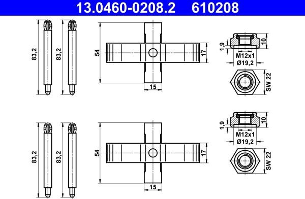 ATE 13.0460-0208.2 - Piederumu komplekts, Disku bremžu uzlikas www.autospares.lv