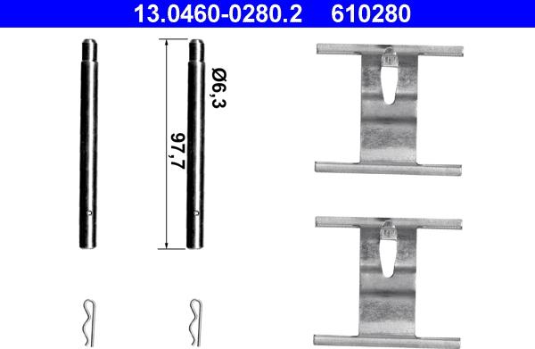 ATE 13.0460-0280.2 - Piederumu komplekts, Disku bremžu uzlikas www.autospares.lv