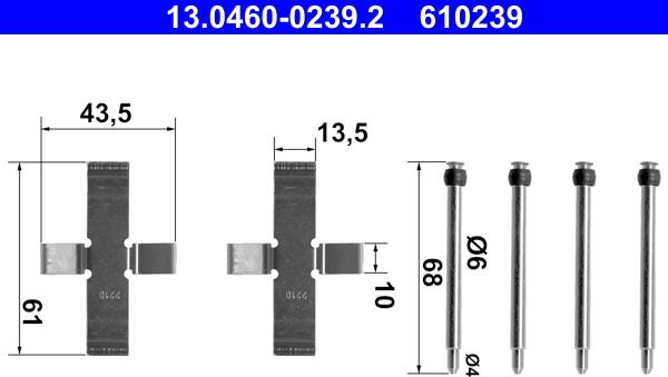 ATE 13.0460-0239.2 - Piederumu komplekts, Disku bremžu uzlikas www.autospares.lv