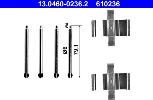 ATE 13.0460-0236.2 - Piederumu komplekts, Disku bremžu uzlikas www.autospares.lv