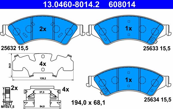 ATE 13.0460-8014.2 - Bremžu uzliku kompl., Disku bremzes autospares.lv