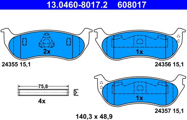 ATE 13.0460-8017.2 - Тормозные колодки, дисковые, комплект www.autospares.lv