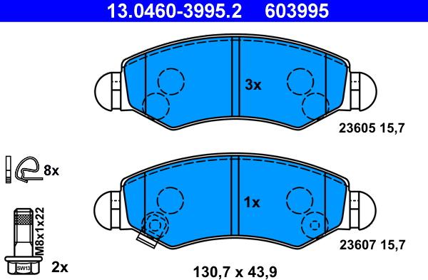 ATE 13.0460-3995.2 - Тормозные колодки, дисковые, комплект www.autospares.lv