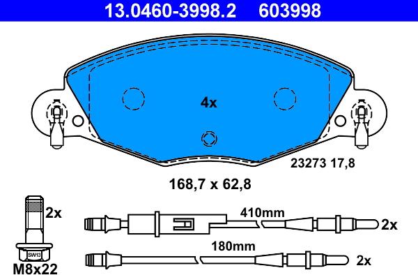 ATE 13.0460-3998.2 - Bremžu uzliku kompl., Disku bremzes autospares.lv