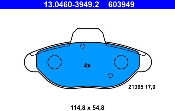 ATE 13.0460-3949.2 - Brake Pad Set, disc brake www.autospares.lv