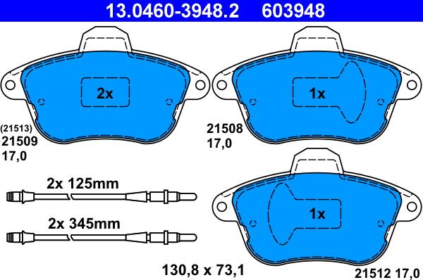 ATE 13.0460-3948.2 - Bremžu uzliku kompl., Disku bremzes autospares.lv