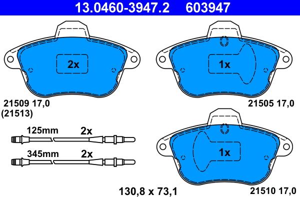 ATE 13.0460-3947.2 - Bremžu uzliku kompl., Disku bremzes www.autospares.lv