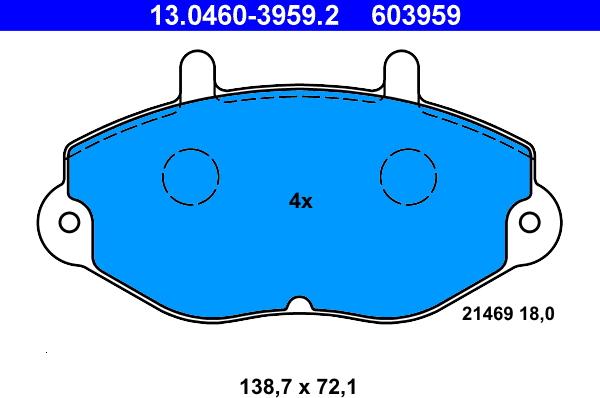 ATE 13.0460-3959.2 - Bremžu uzliku kompl., Disku bremzes autospares.lv