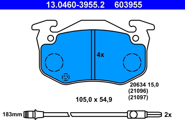 ATE 13.0460-3955.2 - Bremžu uzliku kompl., Disku bremzes autospares.lv