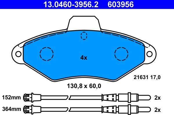 ATE 13.0460-3956.2 - Тормозные колодки, дисковые, комплект www.autospares.lv