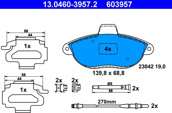 ATE 13.0460-3957.2 - Brake Pad Set, disc brake www.autospares.lv