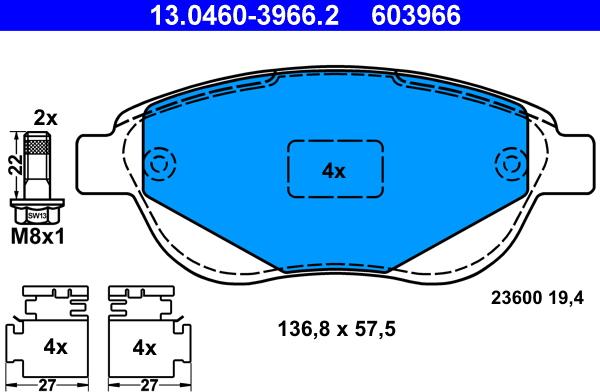 ATE 13.0460-3966.2 - Bremžu uzliku kompl., Disku bremzes autospares.lv