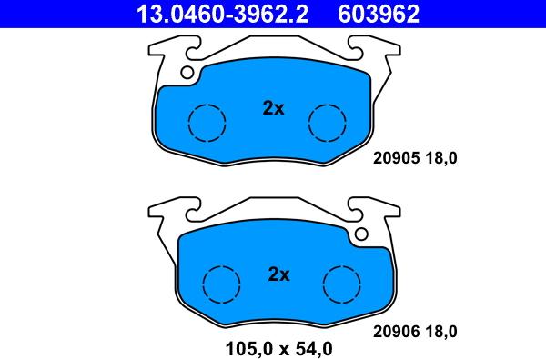 ATE 13.0460-3962.2 - Brake Pad Set, disc brake www.autospares.lv