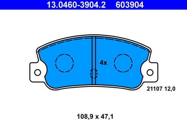 ATE 13.0460-3904.2 - Тормозные колодки, дисковые, комплект www.autospares.lv