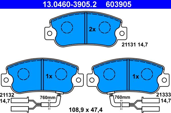 ATE 13.0460-3905.2 - Bremžu uzliku kompl., Disku bremzes autospares.lv