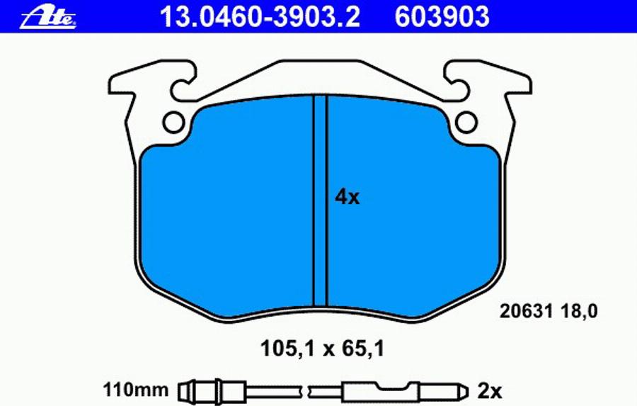 ATE 13.0460-3903.2 - Bremžu uzliku kompl., Disku bremzes autospares.lv