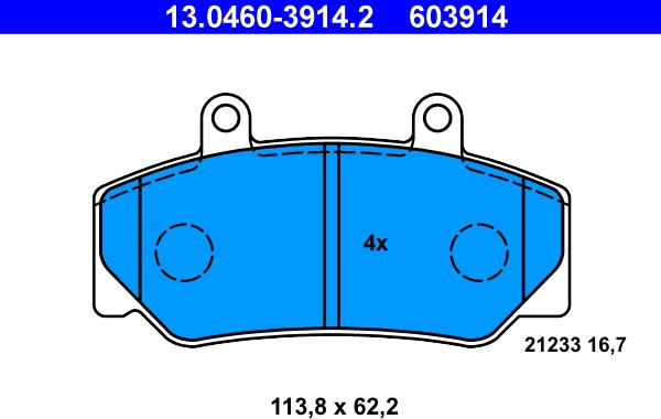 ATE 13.0460-3914.2 - Тормозные колодки, дисковые, комплект www.autospares.lv