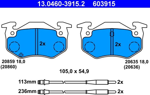 ATE 13.0460-3915.2 - Bremžu uzliku kompl., Disku bremzes www.autospares.lv