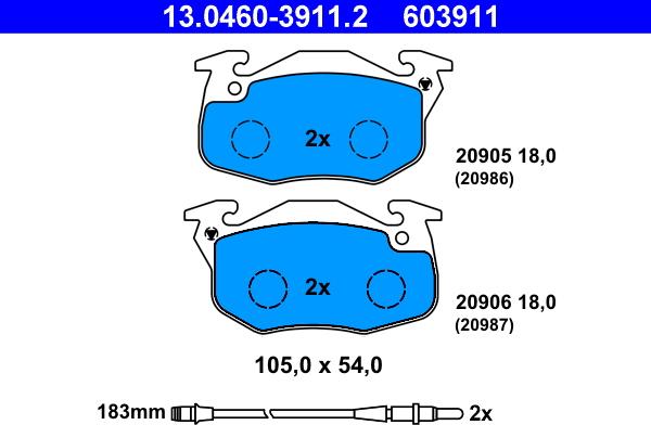 ATE 13.0460-3911.2 - Bremžu uzliku kompl., Disku bremzes autospares.lv