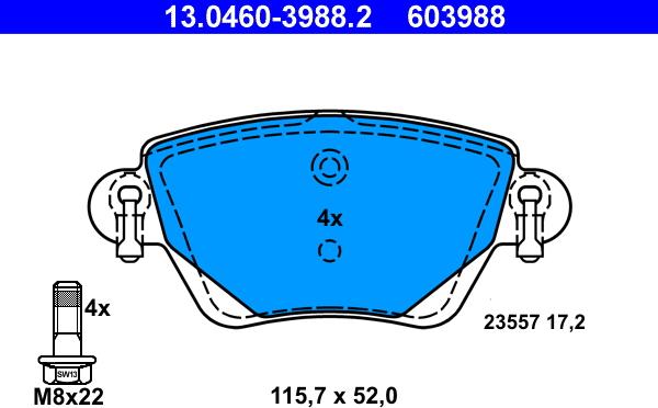 ATE 13.0460-3988.2 - Brake Pad Set, disc brake www.autospares.lv