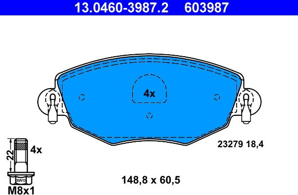 ATE 13.0460-3987.2 - Bremžu uzliku kompl., Disku bremzes autospares.lv