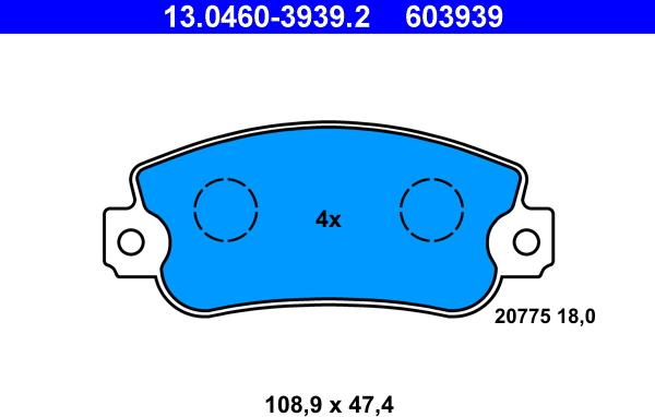 ATE 13.0460-3939.2 - Bremžu uzliku kompl., Disku bremzes autospares.lv