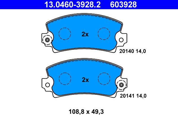 ATE 13.0460-3928.2 - Bremžu uzliku kompl., Disku bremzes autospares.lv