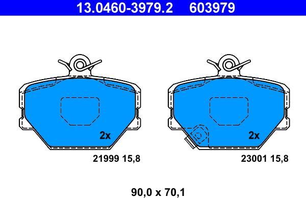 ATE 13.0460-3979.2 - Тормозные колодки, дисковые, комплект www.autospares.lv