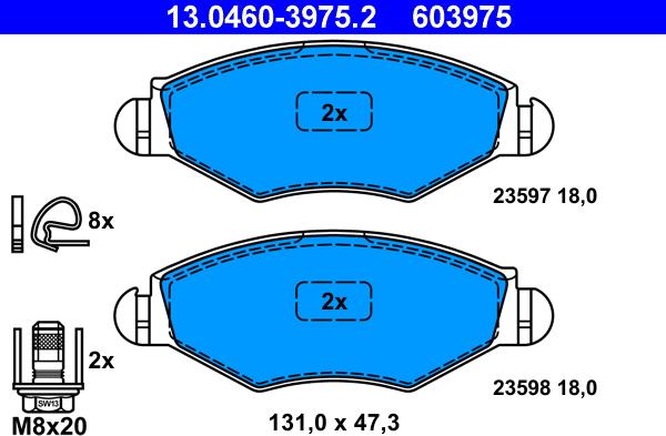 ATE 13.0460-3975.2 - Тормозные колодки, дисковые, комплект www.autospares.lv