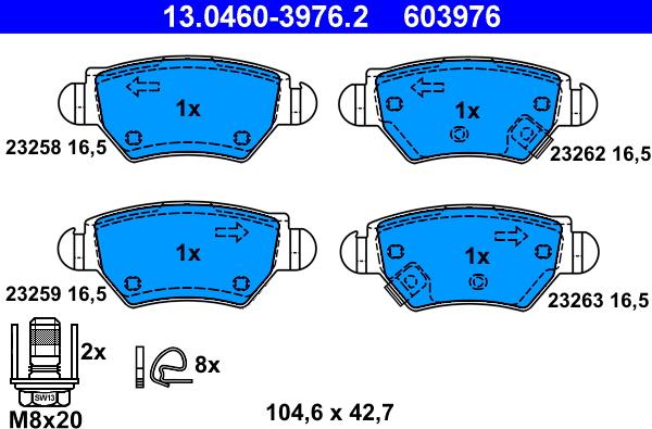 ATE 13.0460-3976.2 - Тормозные колодки, дисковые, комплект www.autospares.lv