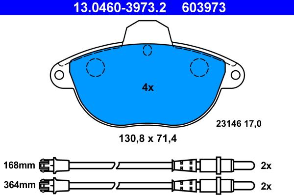 ATE 13.0460-3973.2 - Bremžu uzliku kompl., Disku bremzes www.autospares.lv