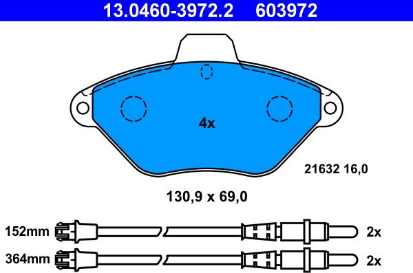 ATE 13.0460-3972.2 - Тормозные колодки, дисковые, комплект www.autospares.lv