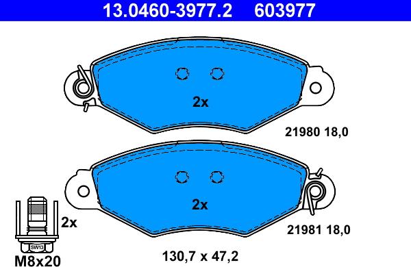 ATE 13.0460-3977.2 - Bremžu uzliku kompl., Disku bremzes autospares.lv