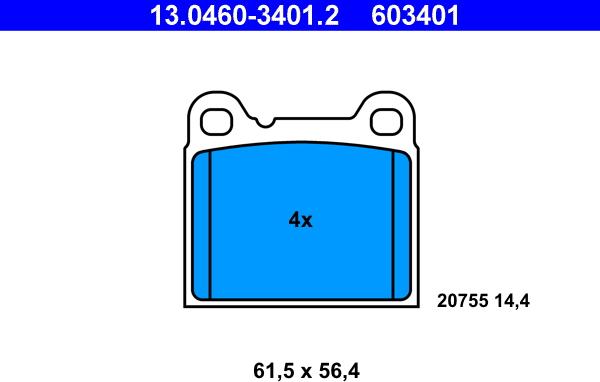 ATE 13.0460-3401.2 - Brake Pad Set, disc brake www.autospares.lv