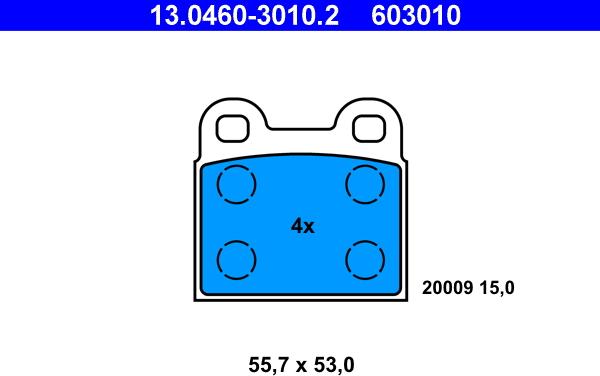 ATE 13.0460-3010.2 - Тормозные колодки, дисковые, комплект www.autospares.lv