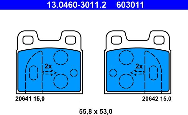 ATE 13.0460-3011.2 - Тормозные колодки, дисковые, комплект www.autospares.lv