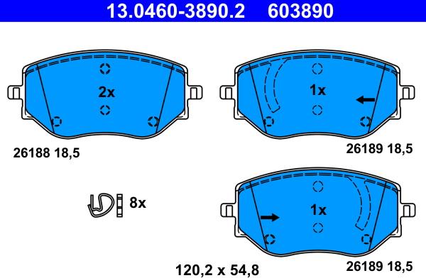 ATE 13.0460-3890.2 - Тормозные колодки, дисковые, комплект www.autospares.lv