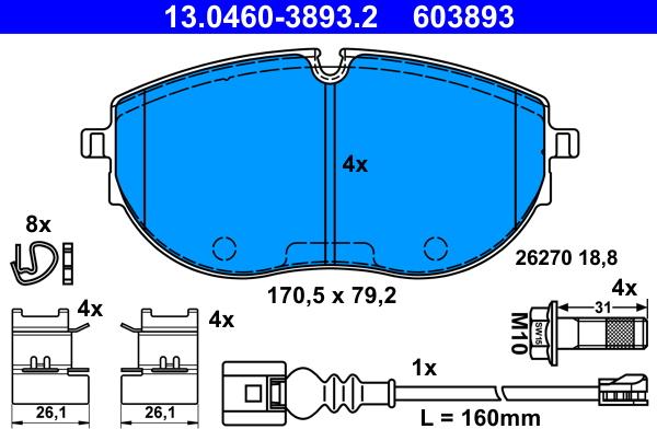 ATE 13.0460-3893.2 - Bremžu uzliku kompl., Disku bremzes www.autospares.lv