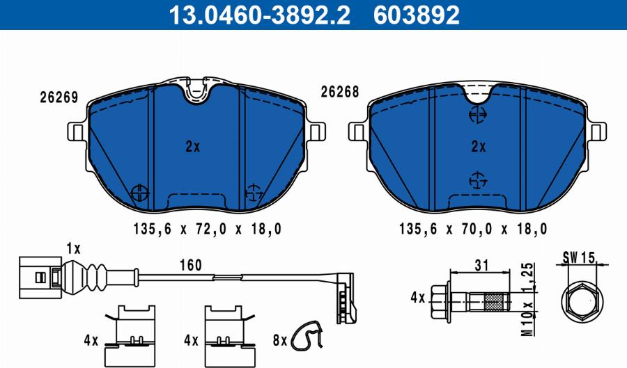 ATE 13.0460-3892.2 - Bremžu uzliku kompl., Disku bremzes www.autospares.lv