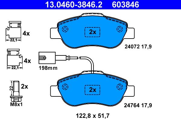 ATE 13.0460-3846.2 - Тормозные колодки, дисковые, комплект www.autospares.lv