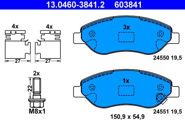 ATE 13.0460-3841.2 - Тормозные колодки, дисковые, комплект www.autospares.lv