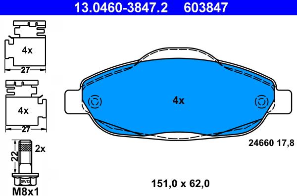 ATE 13.0460-3847.2 - Bremžu uzliku kompl., Disku bremzes autospares.lv