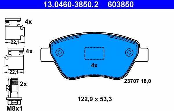 ATE 13.0460-3850.2 - Brake Pad Set, disc brake www.autospares.lv