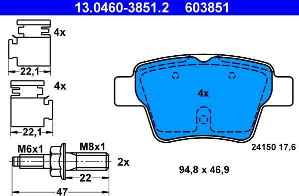 ATE 13.0460-3851.2 - Bremžu uzliku kompl., Disku bremzes autospares.lv