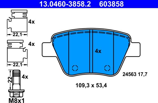 ATE 13.0460-3858.2 - Тормозные колодки, дисковые, комплект www.autospares.lv