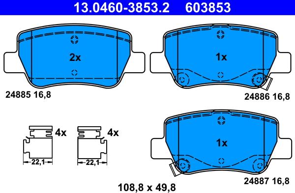 ATE 13.0460-3853.2 - Bremžu uzliku kompl., Disku bremzes www.autospares.lv