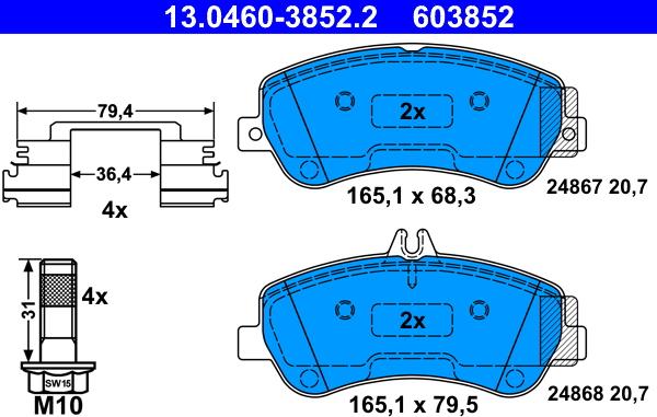 ATE 13.0460-3852.2 - Bremžu uzliku kompl., Disku bremzes www.autospares.lv