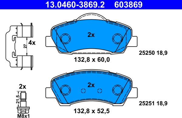 ATE 13.0460-3869.2 - Bremžu uzliku kompl., Disku bremzes www.autospares.lv