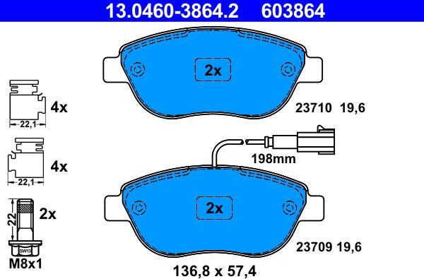 ATE 13.0460-3864.2 - Bremžu uzliku kompl., Disku bremzes autospares.lv