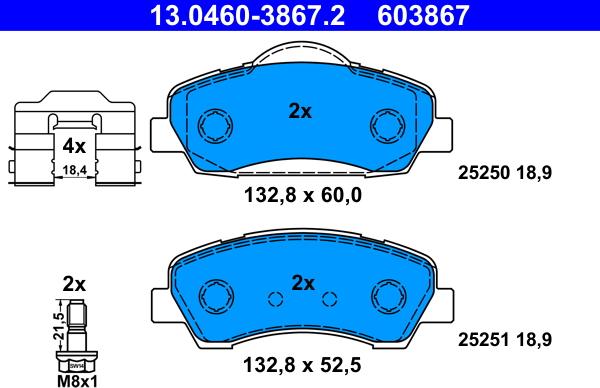 ATE 13.0460-3867.2 - Bremžu uzliku kompl., Disku bremzes www.autospares.lv